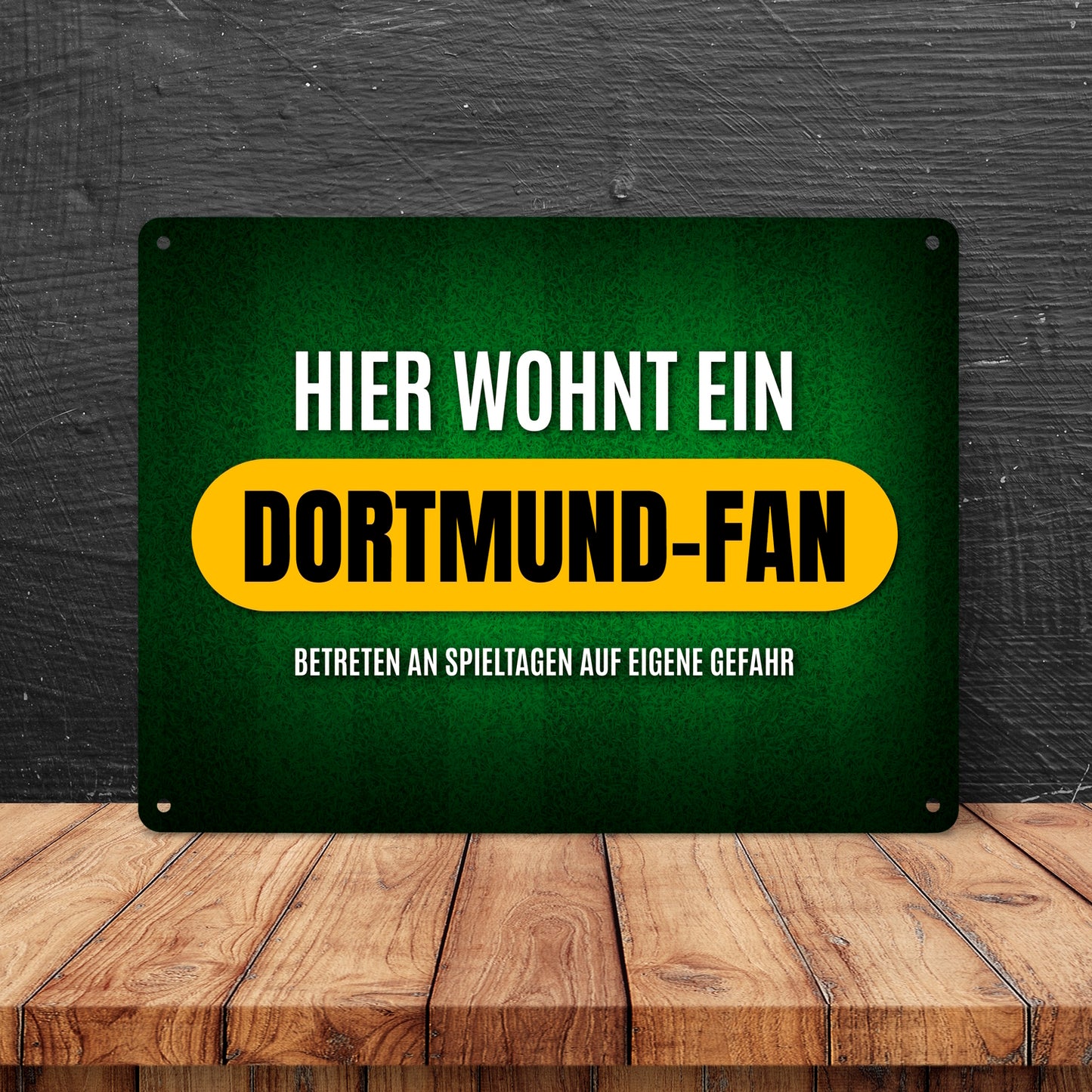 Metallschild XL mit Spruch: Hier wohnt ein Dortmund-Fan