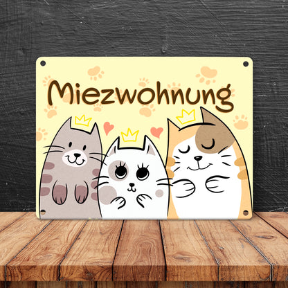 Miezwohnung Metallschild mit drei süßen Katzen