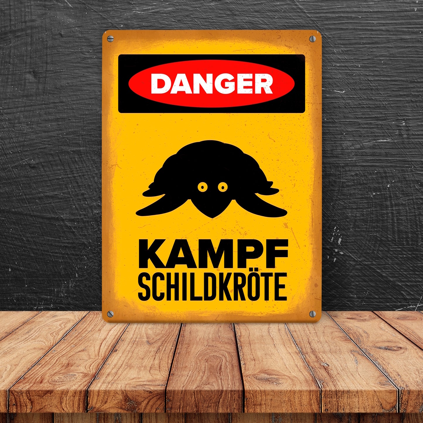 Danger Kampf Schildkröte Metallschild in 15x20 cm mit Schildkröten Silhouette