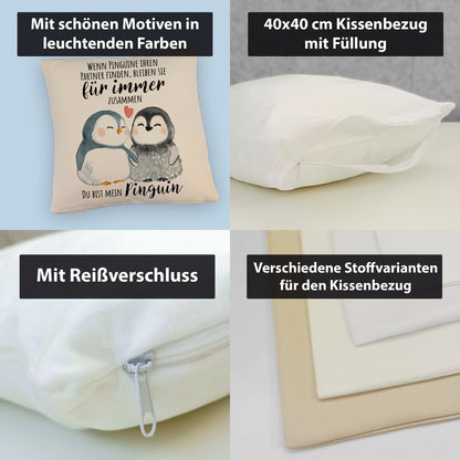 Pinguinpärchen Kissen mit Leinenoptik mit Spruch Du bist mein Pinguin