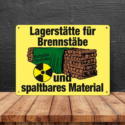 Lagerstätte für Brennstäbe - Brennholzlager Metallschild XL in 21x28 cm in Gelb