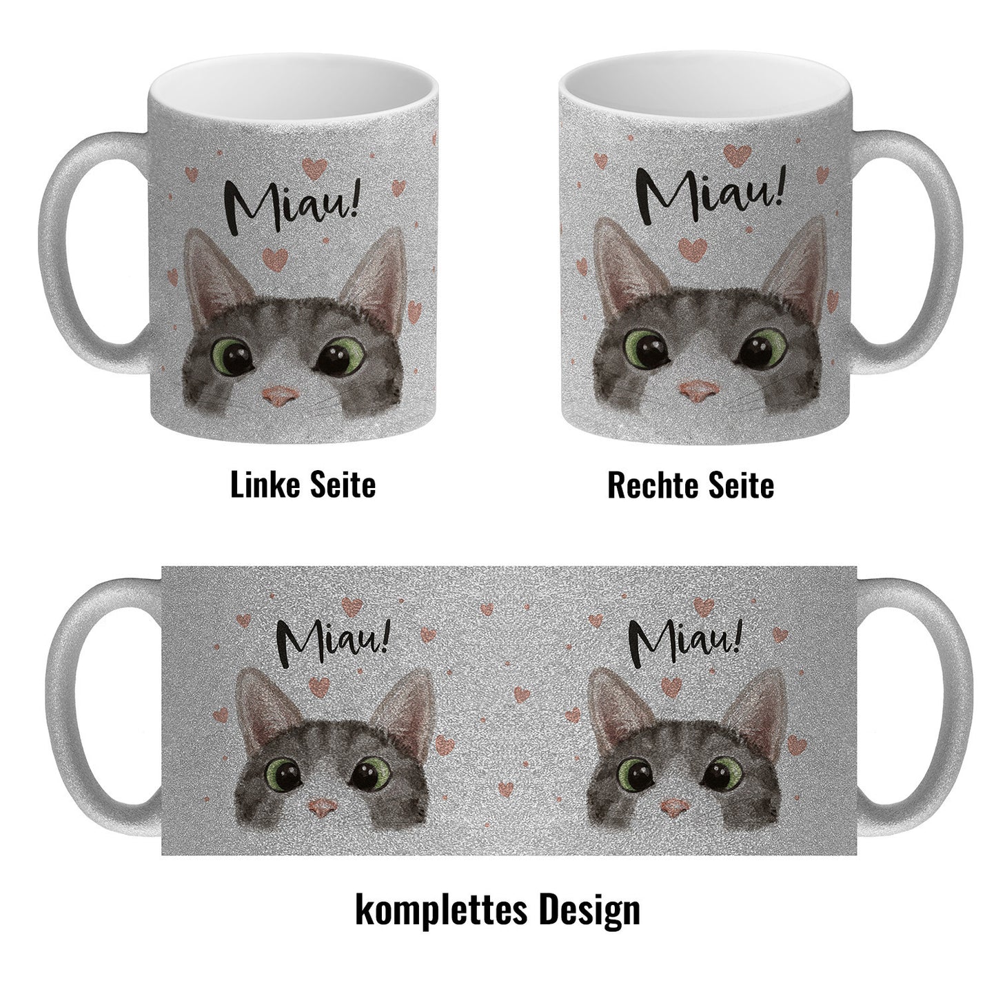 Miau Katze Glitzer-Kaffeebecher