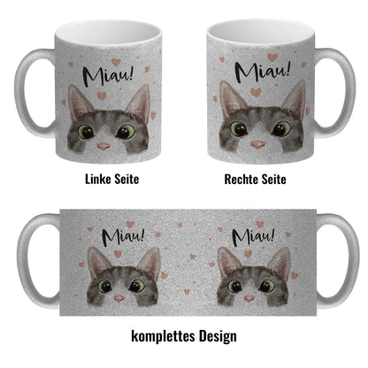 Miau Katze Glitzer-Kaffeebecher