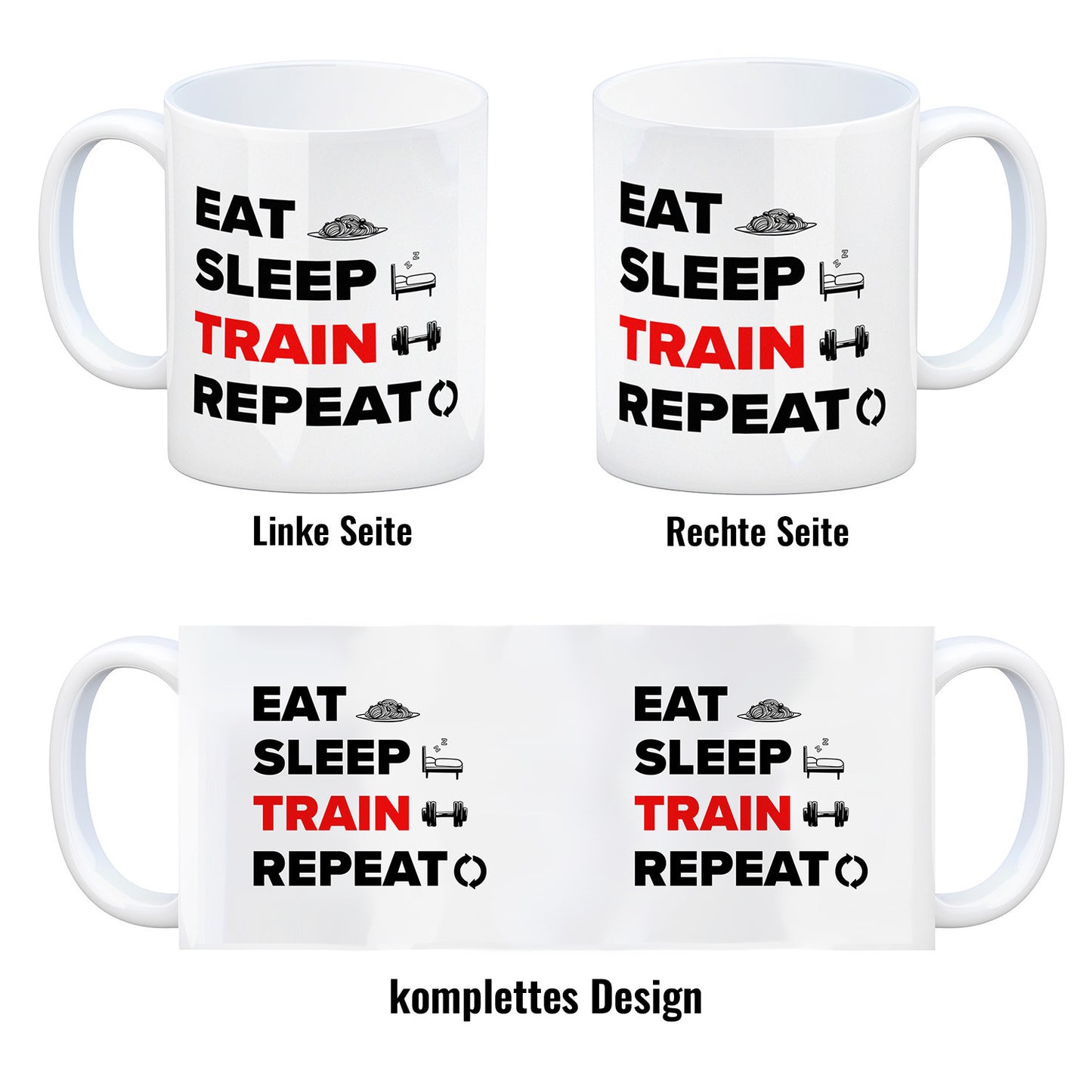 Eat Sleep Train Repeat Fitness Kaffeebecher