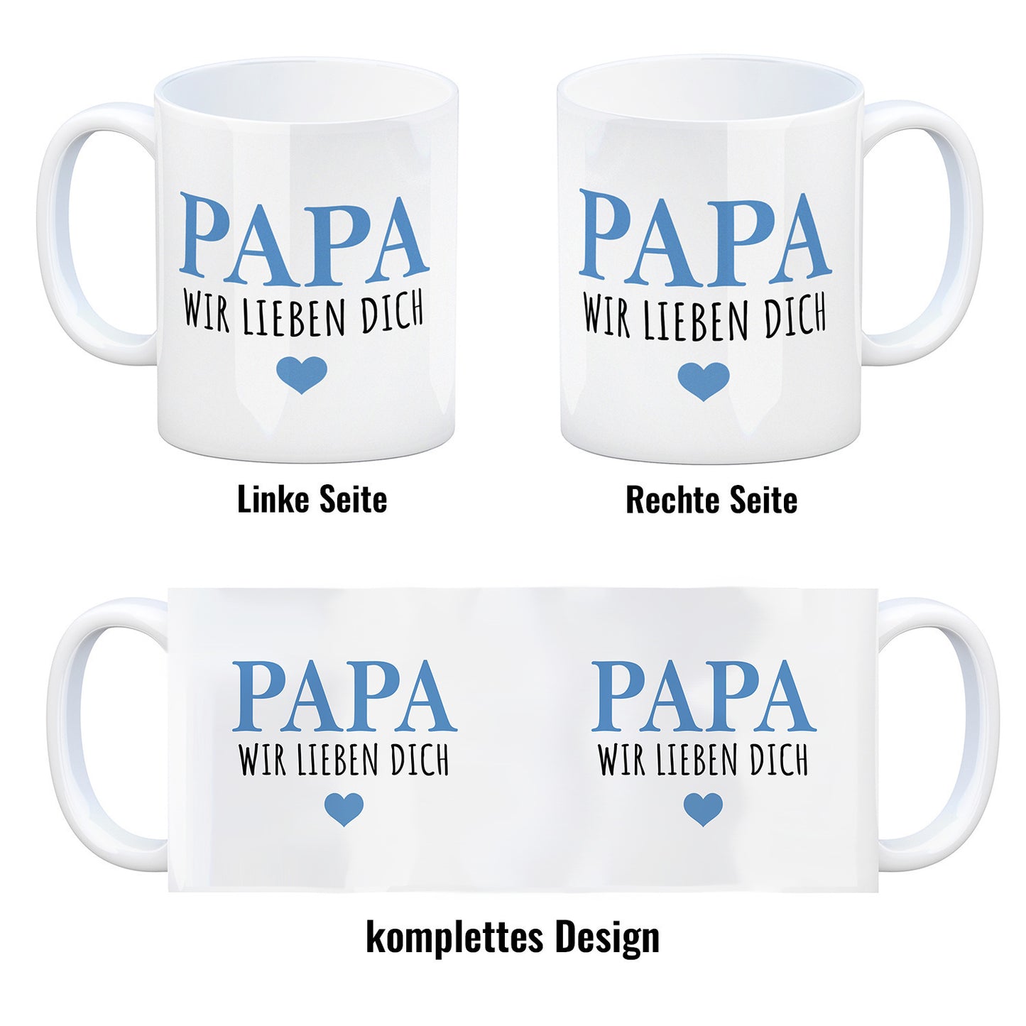 Papa wir lieben dich Kaffeebecher in blau mit Herz