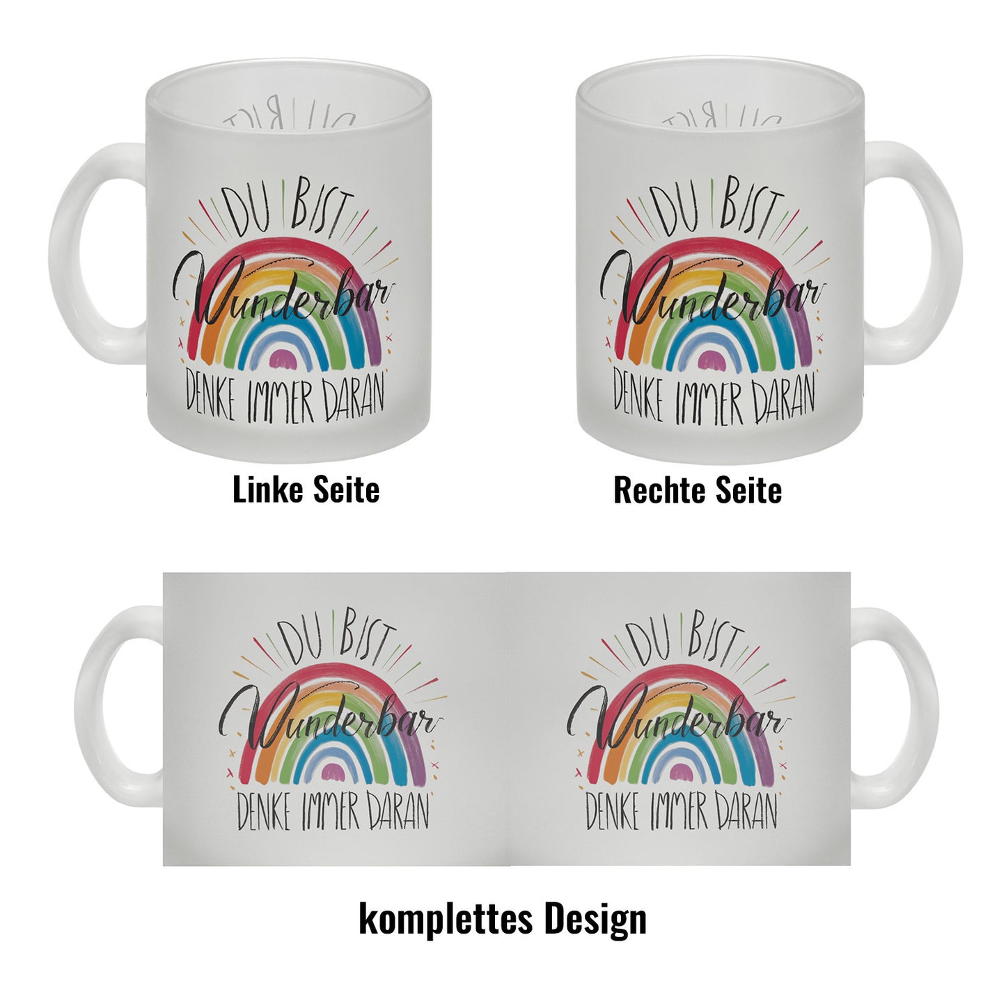 Regenbogen Glas Tasse - Du bist wunderbar