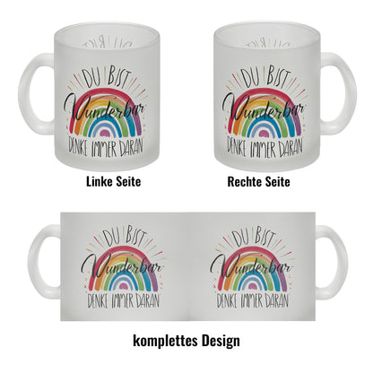 Regenbogen Glas Tasse - Du bist wunderbar