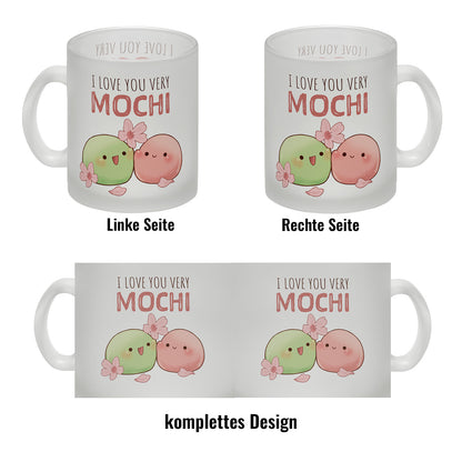 Mochi Paar Glas Tasse mit Spruch I love you very Mochi