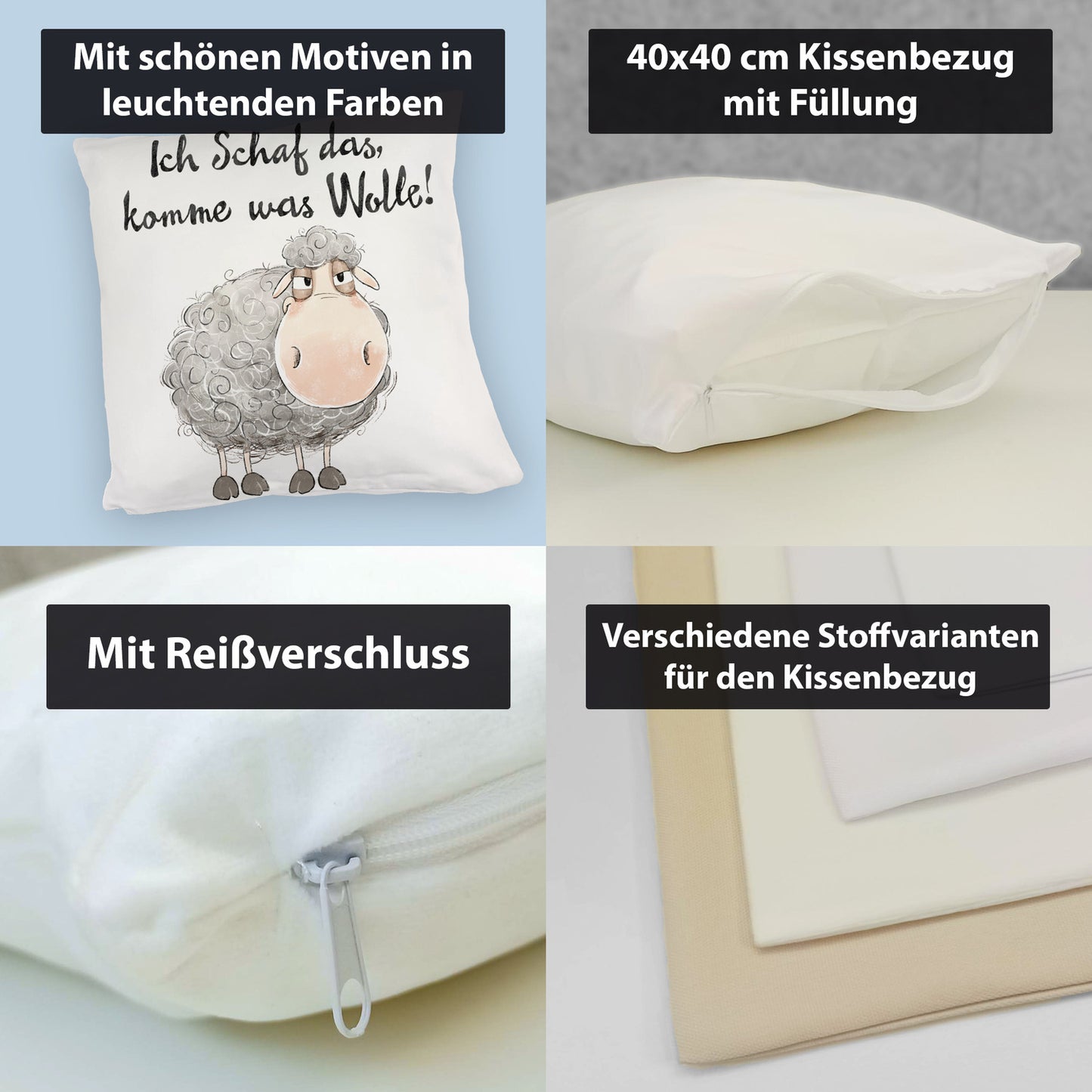 Schaf Kuschelkissen mit Spruch Ich Schaf das komme was Wolle