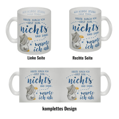 Möwe Glas Tasse mit Spruch Heute mach ich erst mal nichts