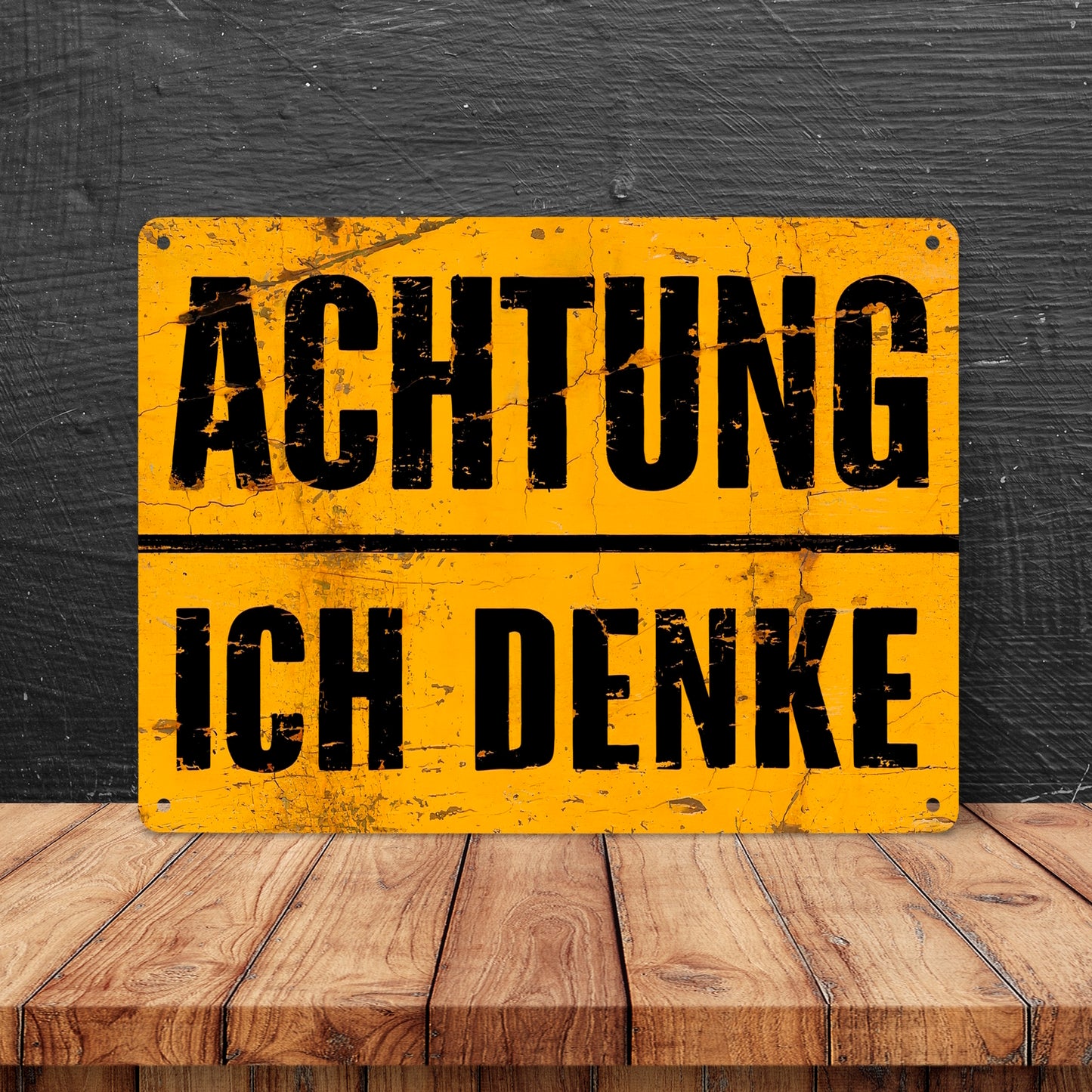 Achtung ich denke - Altes Holzdesign Metallschild XL in 21x28 cm