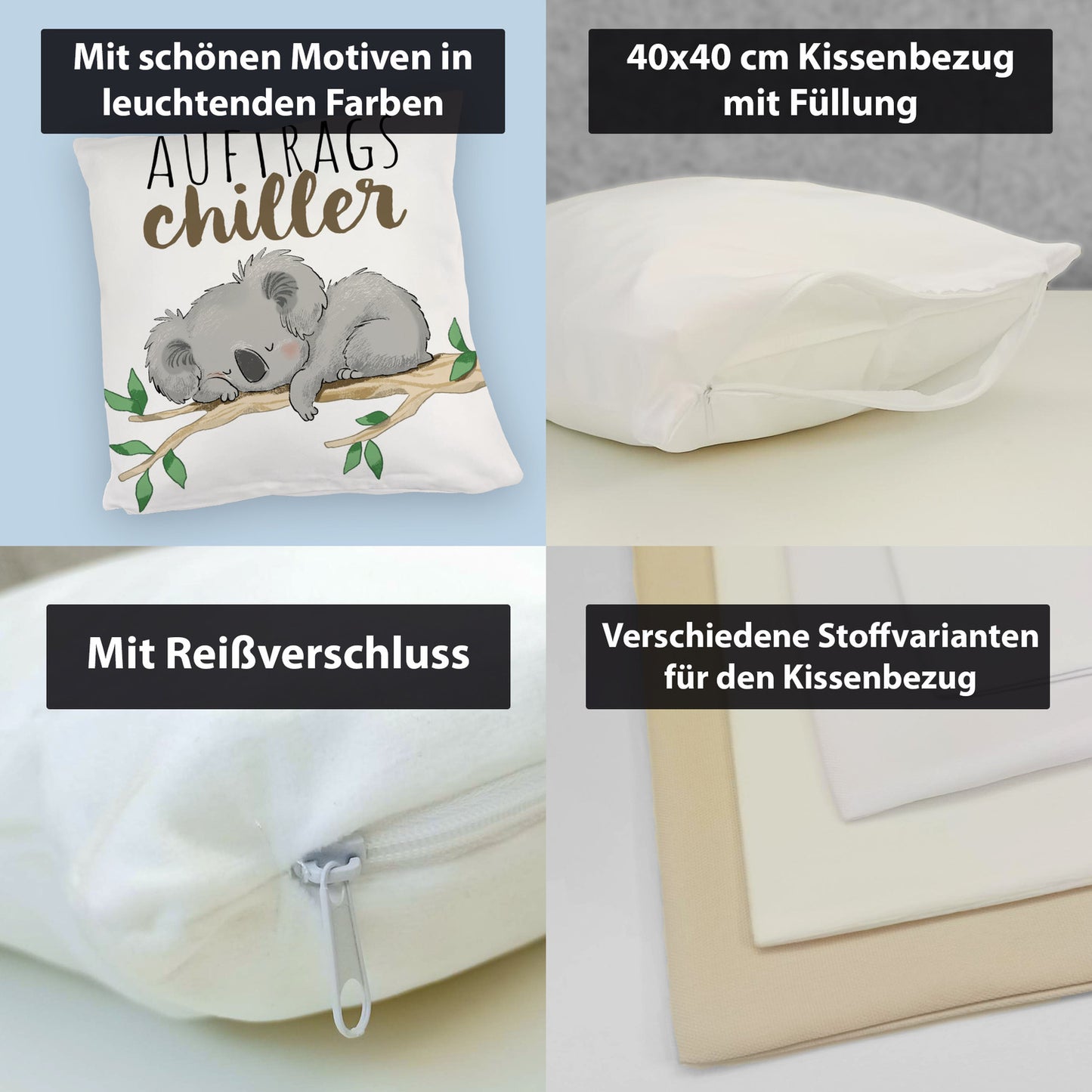 Schlafender Koala Kuschelkissen mit Spruch Auftragschiller