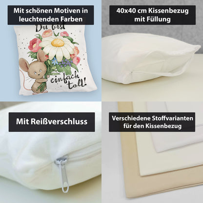 Maus Kuschelkissen mit Spruch Du bist einfach toll