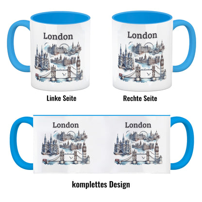 Skyline London Kaffeebecher in hellblau mit Spruch London