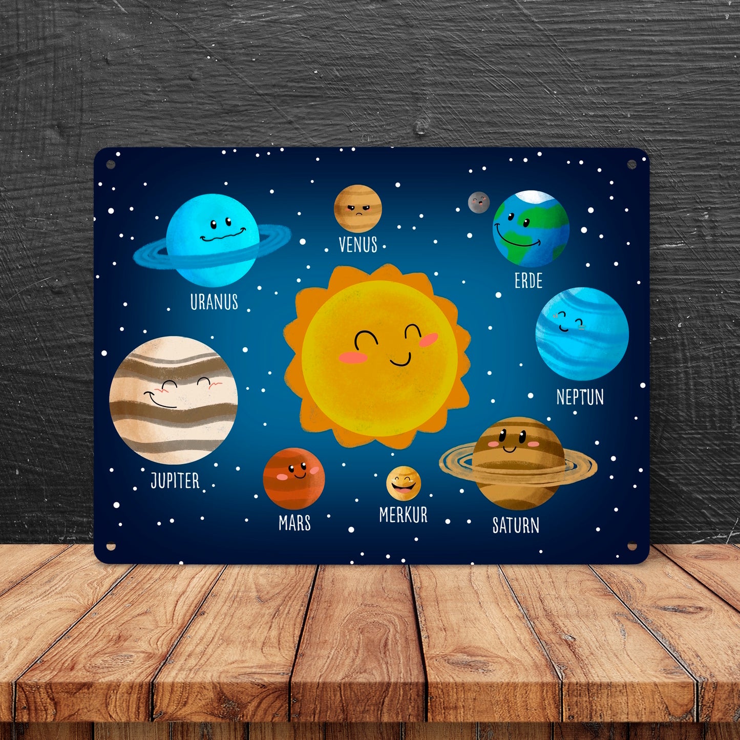 Sonnensystem Metallschild XL in 21x28 cm mit niedlichen Planeten