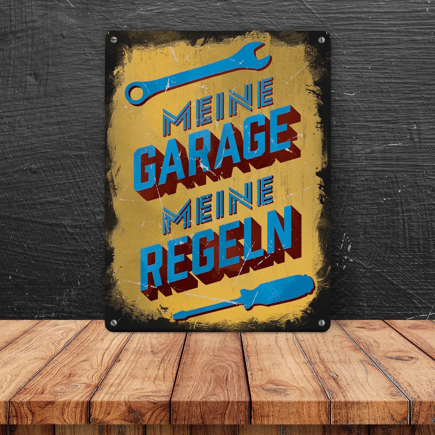 Meine Garage meine Regeln Metallschild in 15x20 cm im Used-Look