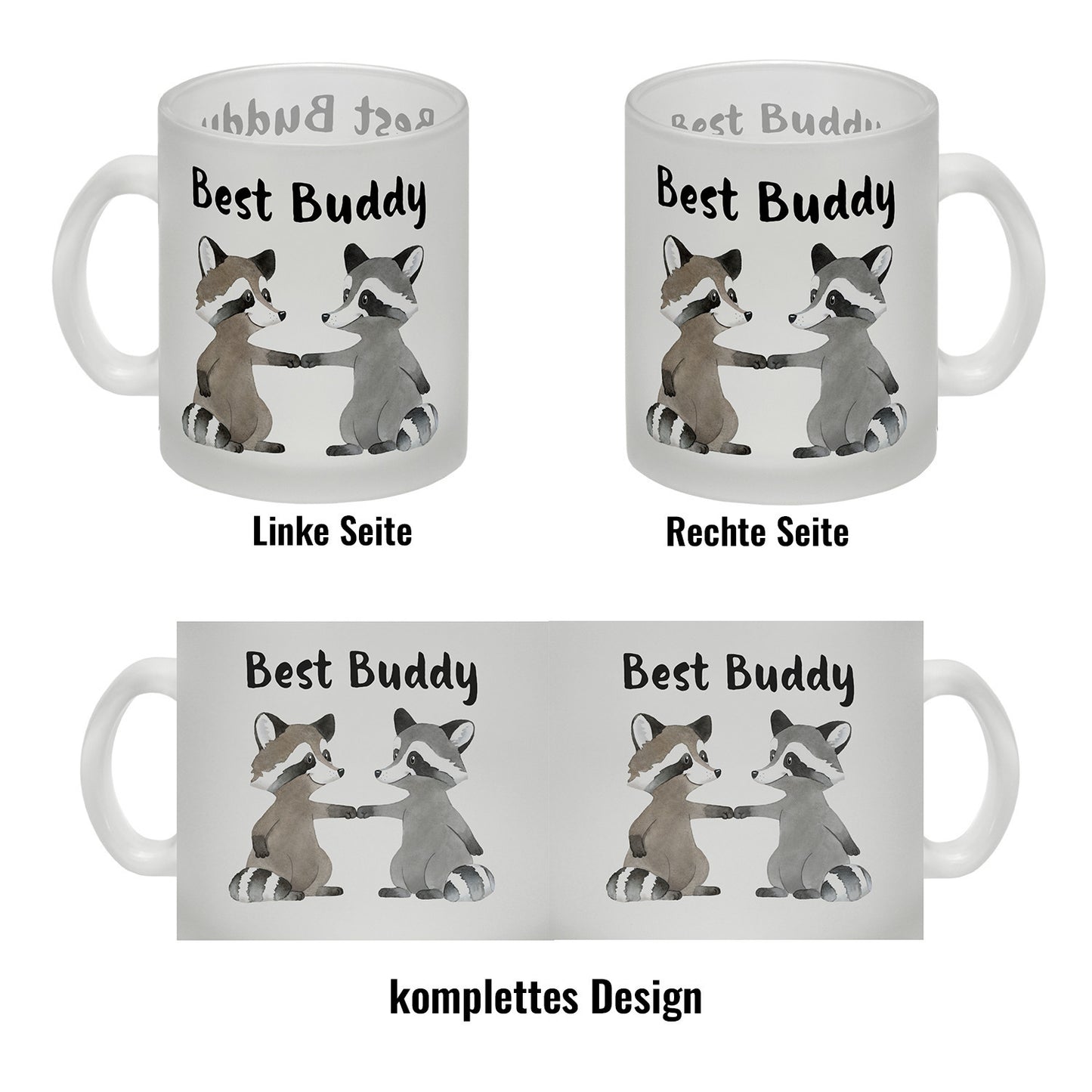 Waschbär Bruder und Kumpel Glas Tasse mit Spruch Best Buddy