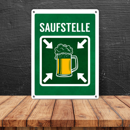 Metallschild XL mit Bier Motiv und Spruch: Saufstelle