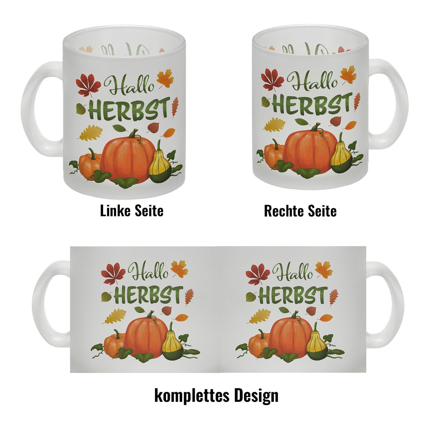 Hallo Herbst Glas Tasse mit hübschen Kürbissen