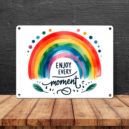 Regenbogen Metallschild in 15x20 cm mit Spruch Enjoy every moment