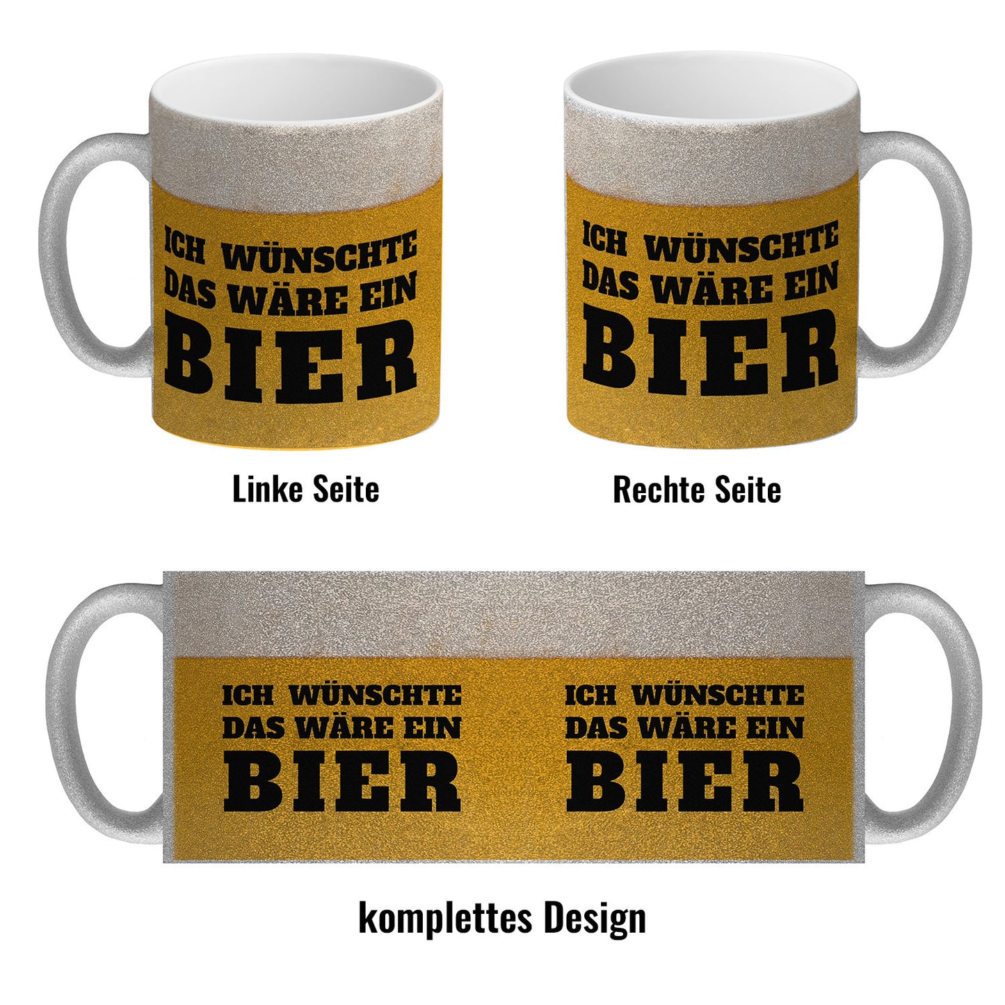 Ich wünschte das wäre ein Bier Glitzer-Kaffeebecher mit Bier Motiv