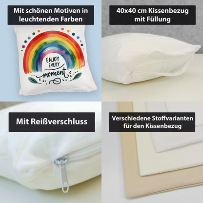 Regenbogen Kuschelkissen mit Spruch Enjoy every moment