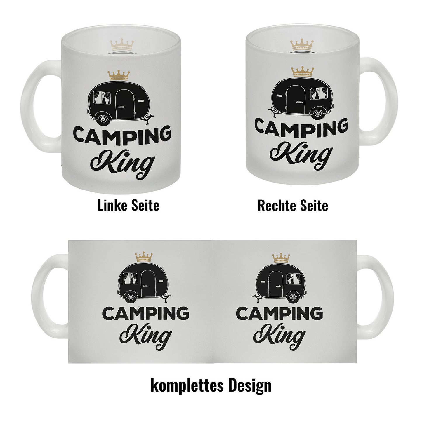 Camping King Glas Tasse mit Wohnwagen Motiv