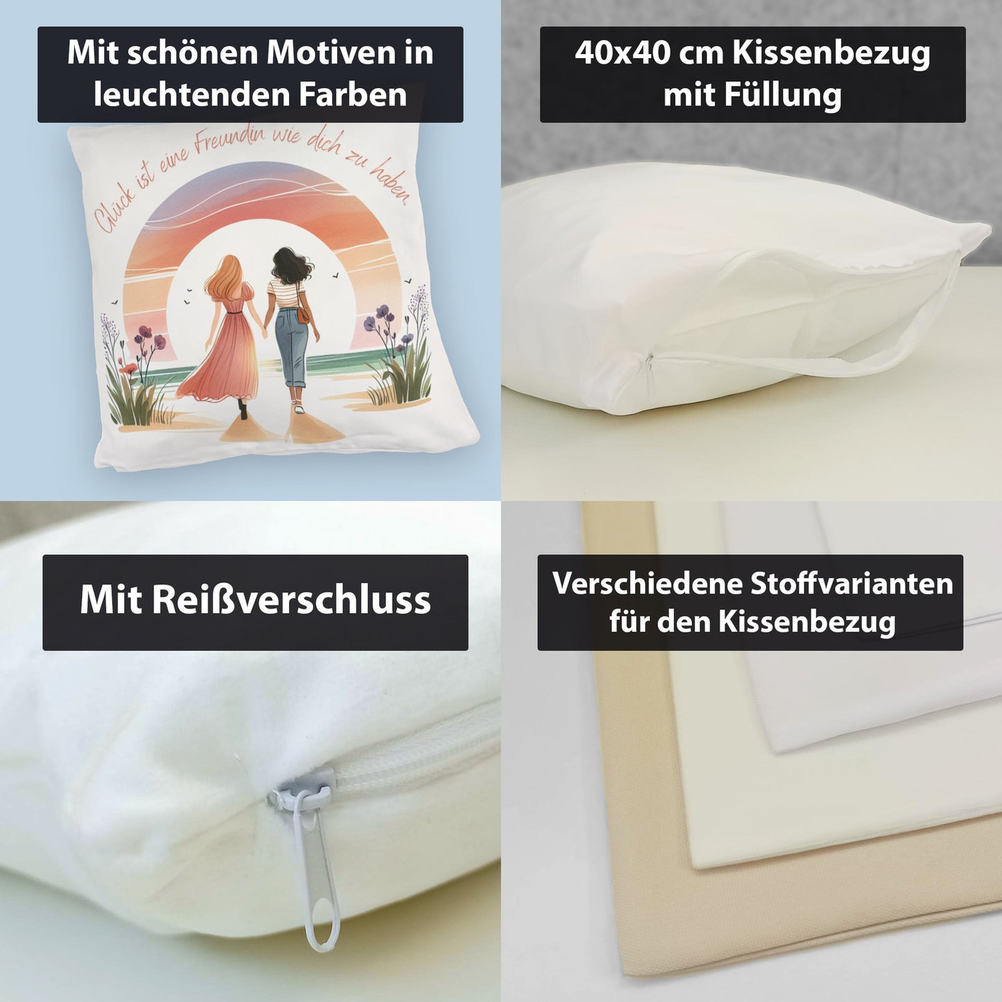 Freundinnen Sonnenuntergang Kuschelkissen mit Spruch Freundin wie dich ist Glück