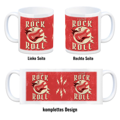 I Love Rock 'n' Roll Kaffeebecher mit Gitarren Motiv