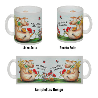 Viel Glück und alles Gute! Glas Tasse mit Glücksschwein Motiv