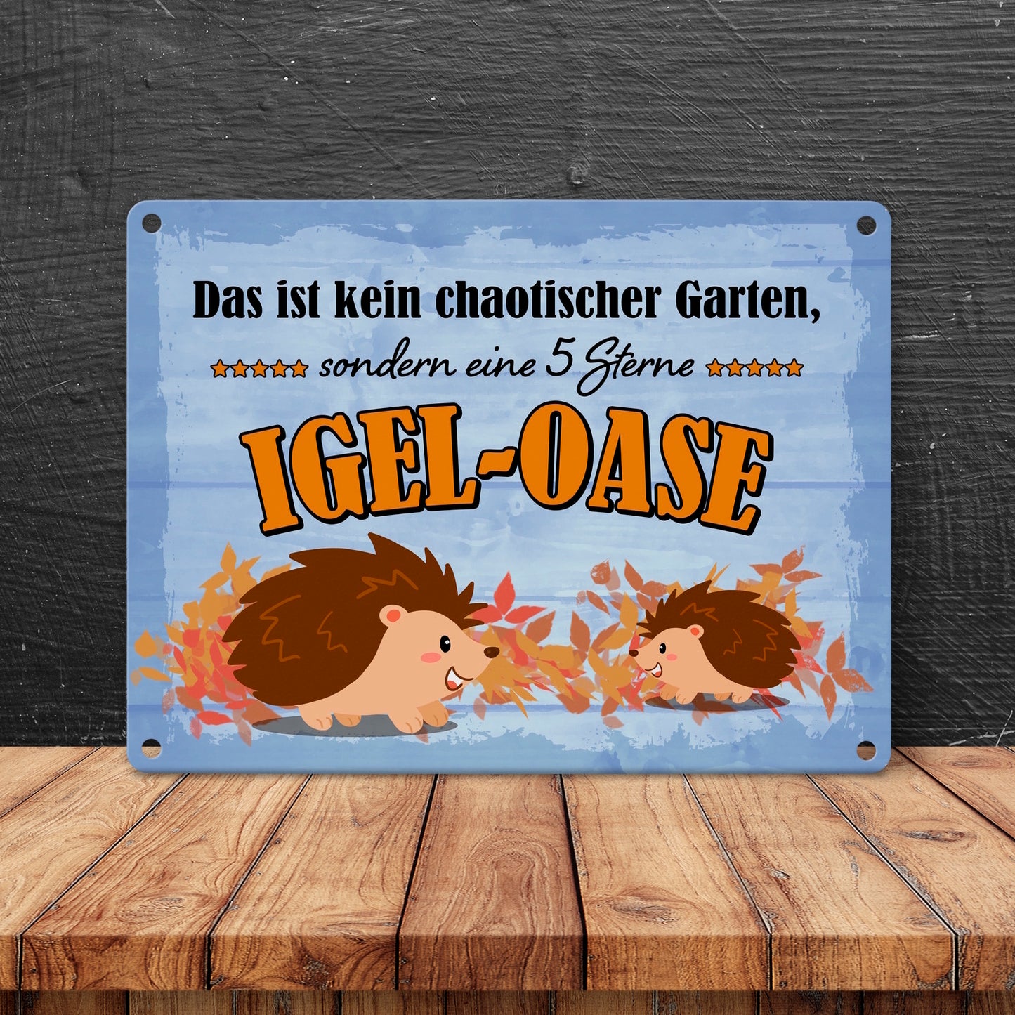 Igel Metallschild in 15x20 cm mit Spruch - Garten ist eine 5 Sterne Igel-Oase