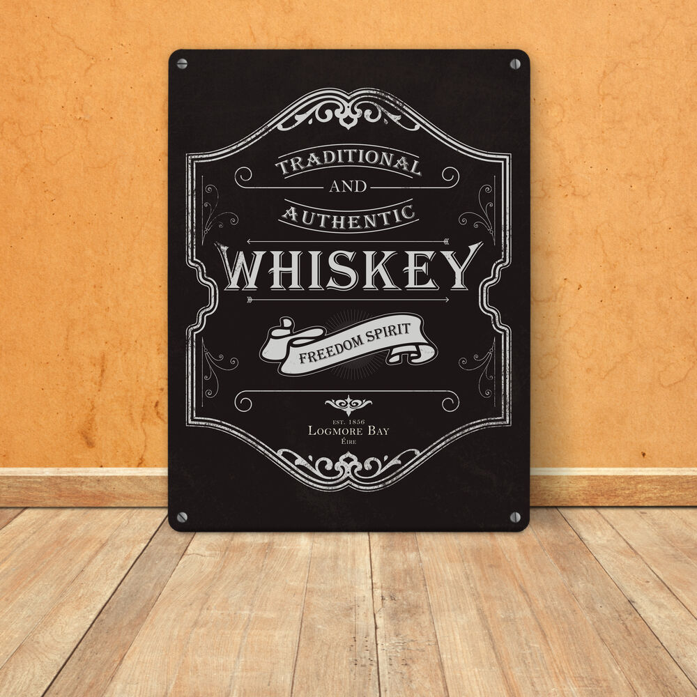 Metallschild XL mit Spruch: Whiskey Logo