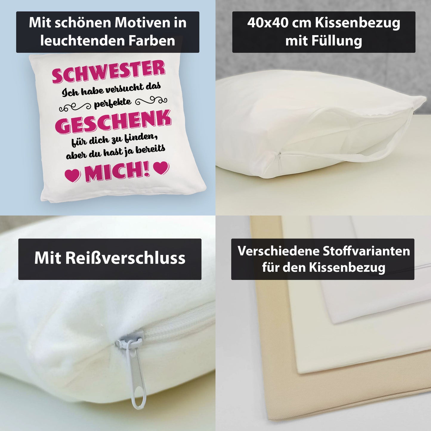 Kuschelkissen mit Spruch Schwester ich habe versucht das beste Geschenk zu finden