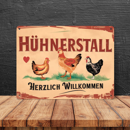 Herzlich Willkommen im Hühnerstall Vintage Metallschild XL in 21x28 cm