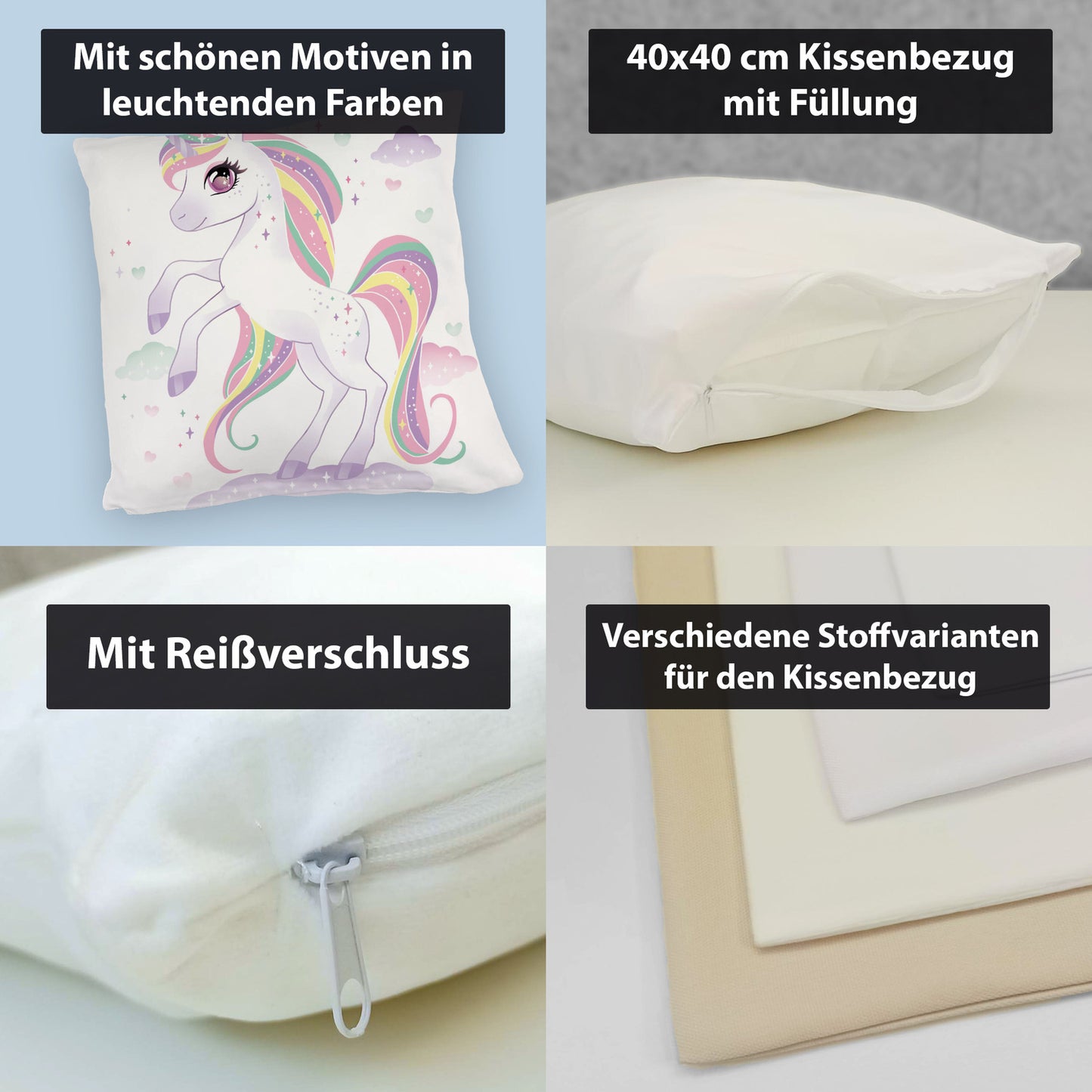 Einhorn Kuschelkissen mit Wolkenhintergrund