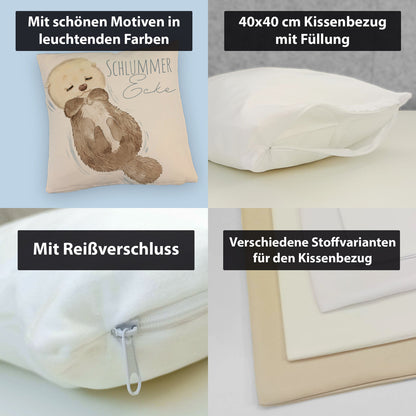 Otter Kissen mit Leinenoptik mit Spruch Schlummerecke