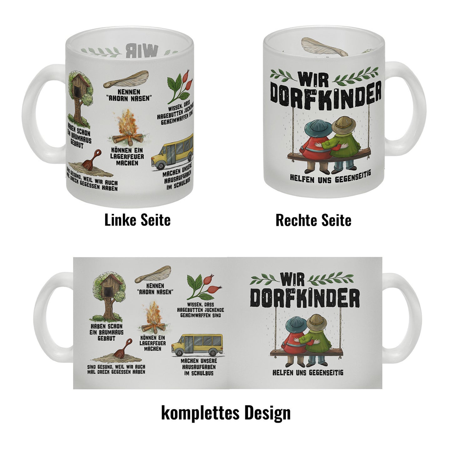 Wir Dorfkinder Glas Tasse mit Retro Motiv