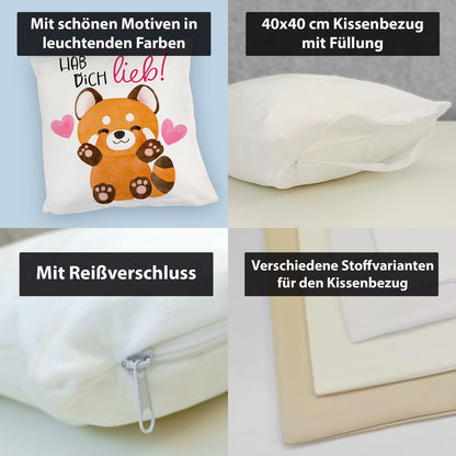 Roter Panda Kuschelkissen mit Spruch Hab dich lieb