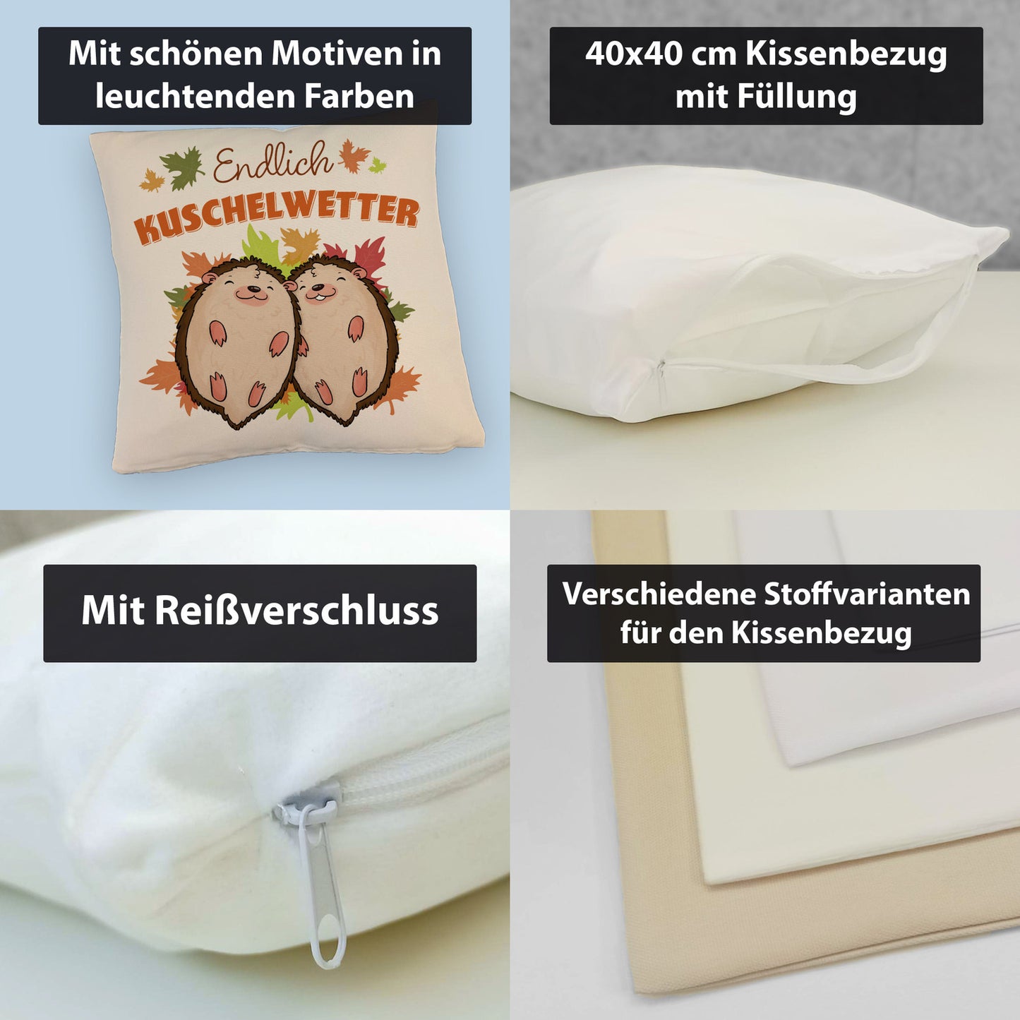 Endlich Kuschelwetter herbstliches Kissen mit Leinenoptik mit Igelpaar