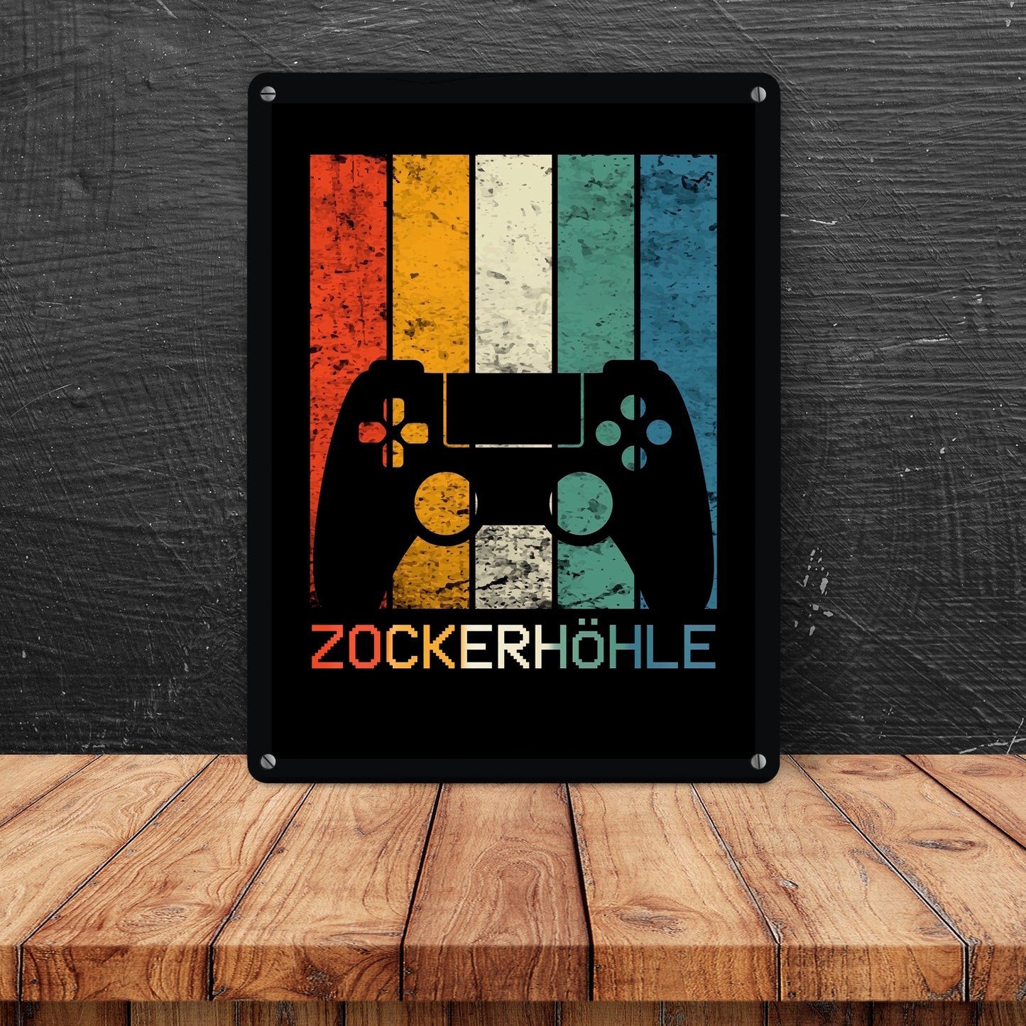 Zockerhöhle Metallschild XL mit Retro Gamer-Motiv