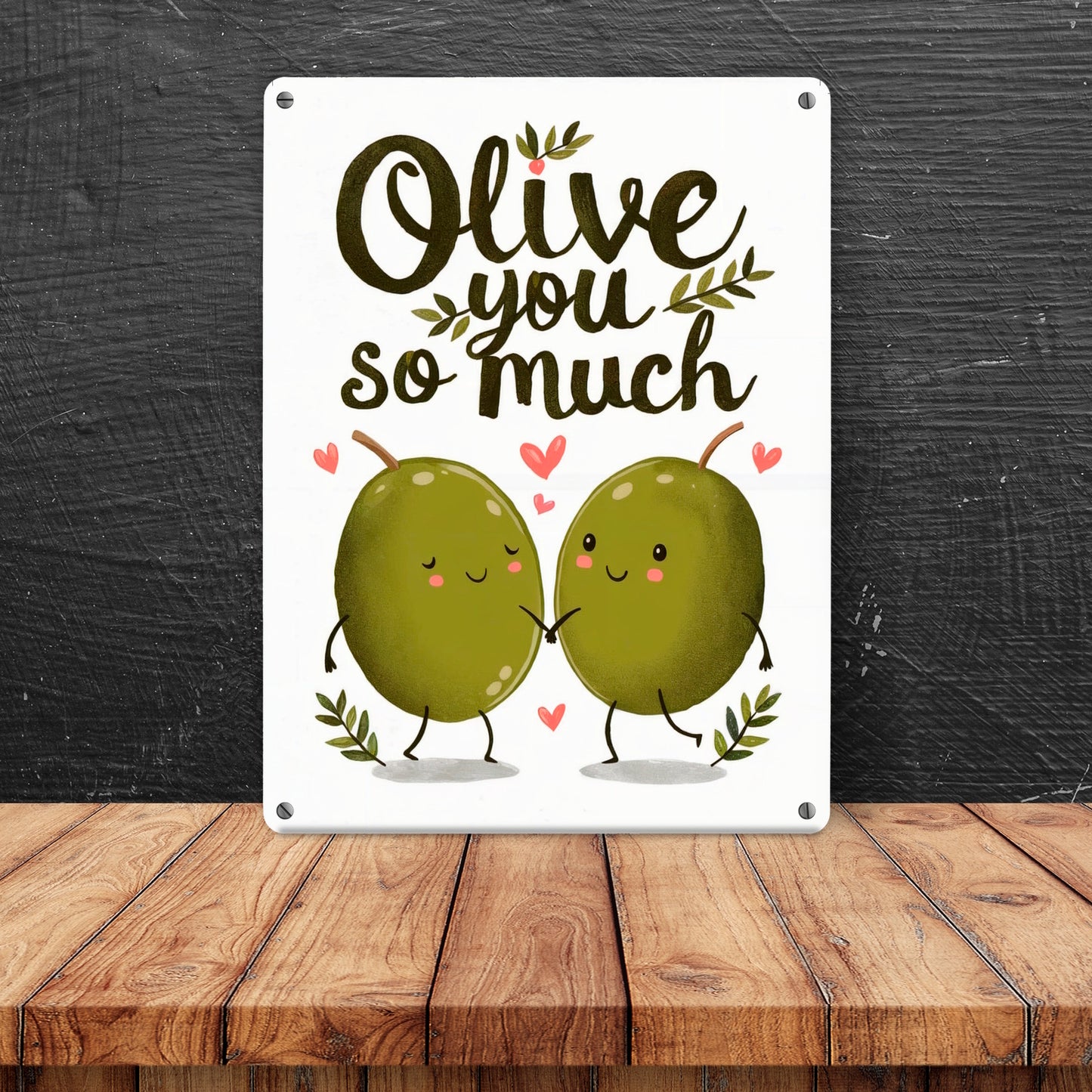 Zwei niedliche Oliven Metallschild in 15x20 cm - Olive You so much