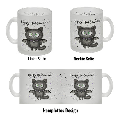 Happy Halloween Glas Tasse mit schwarzer Fledermaus-Katze