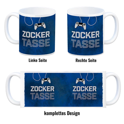 Zocker Kaffeebecher mit Controller Motiv und Spruch: Zocker Tasse