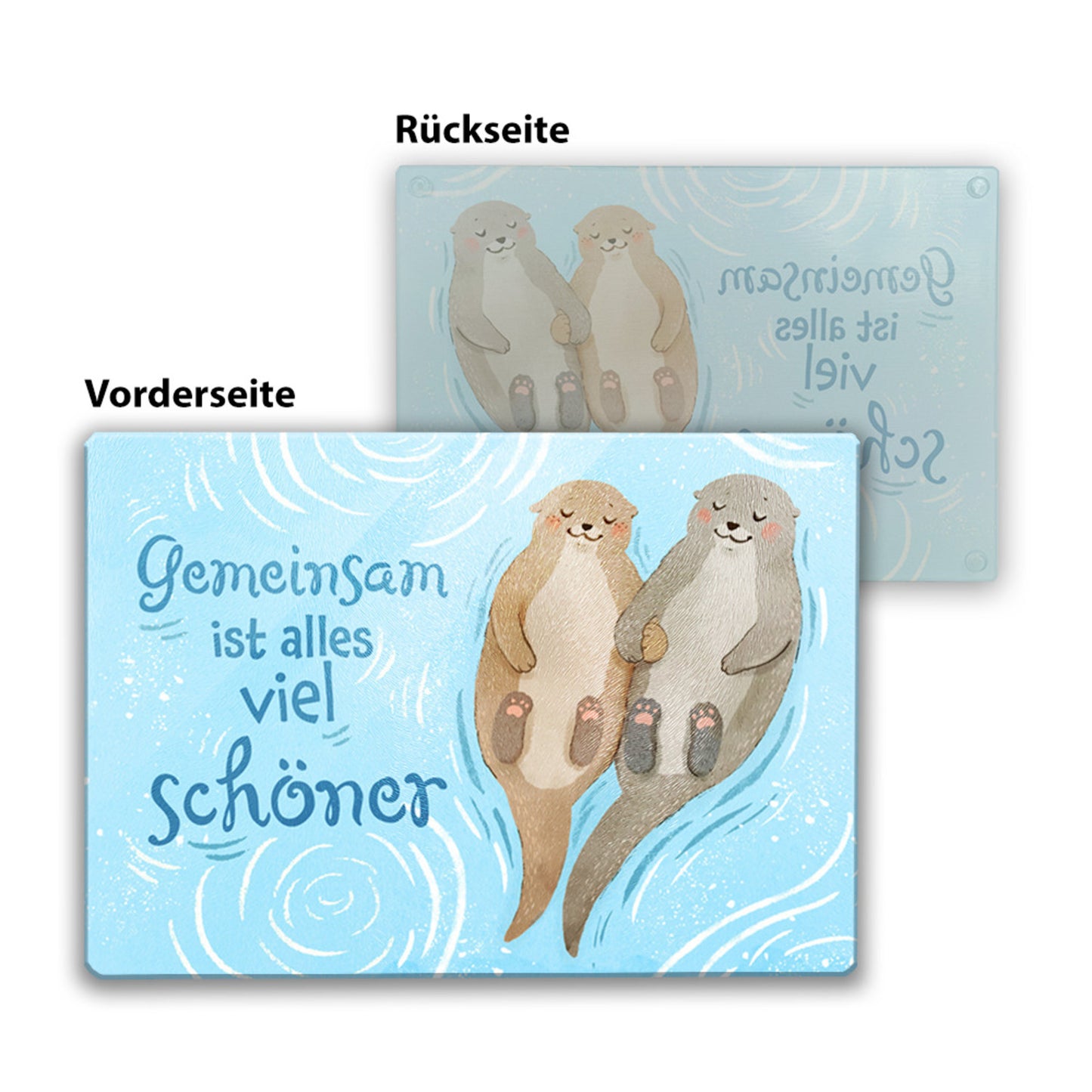 Otter Pärchen Schneidebrett aus Glas mit Spruch Gemeinsam ist alles viel schöner