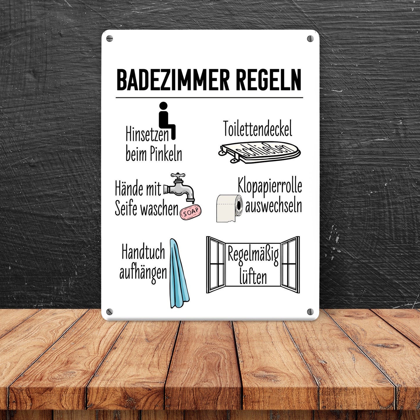 Badezimmer Regeln für ein hygienischeres Bad Metallschild in 15x20 cm