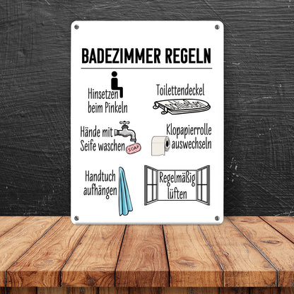 Badezimmer Regeln für ein hygienischeres Bad Metallschild in 15x20 cm