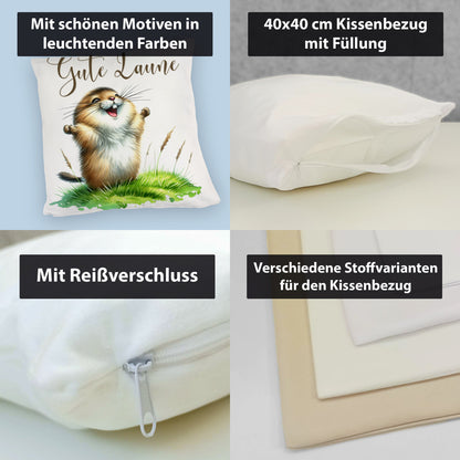 jubelnder Lemming Kuschelkissen mit Spruch Gute Laune