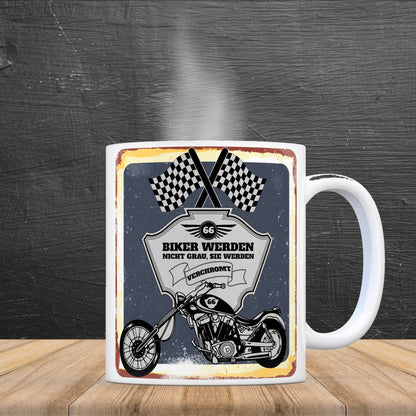 Motorradfahrer und Biker Kaffeebecher bzw. Tasse zum 66. Geburtstag als Geschenk