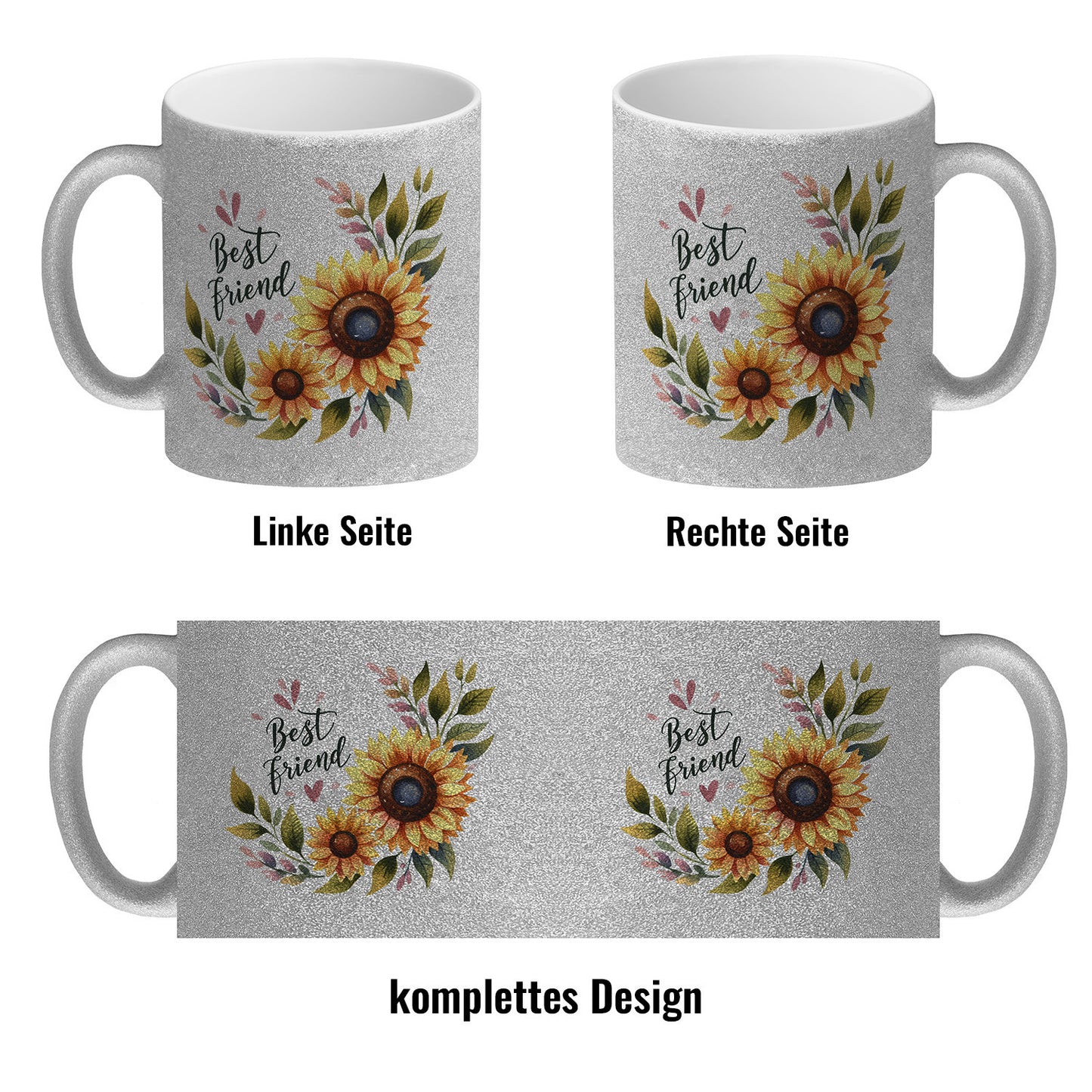 Beste Freundin Sonnenblume Glitzer-Kaffeebecher mit Spruch Best friend