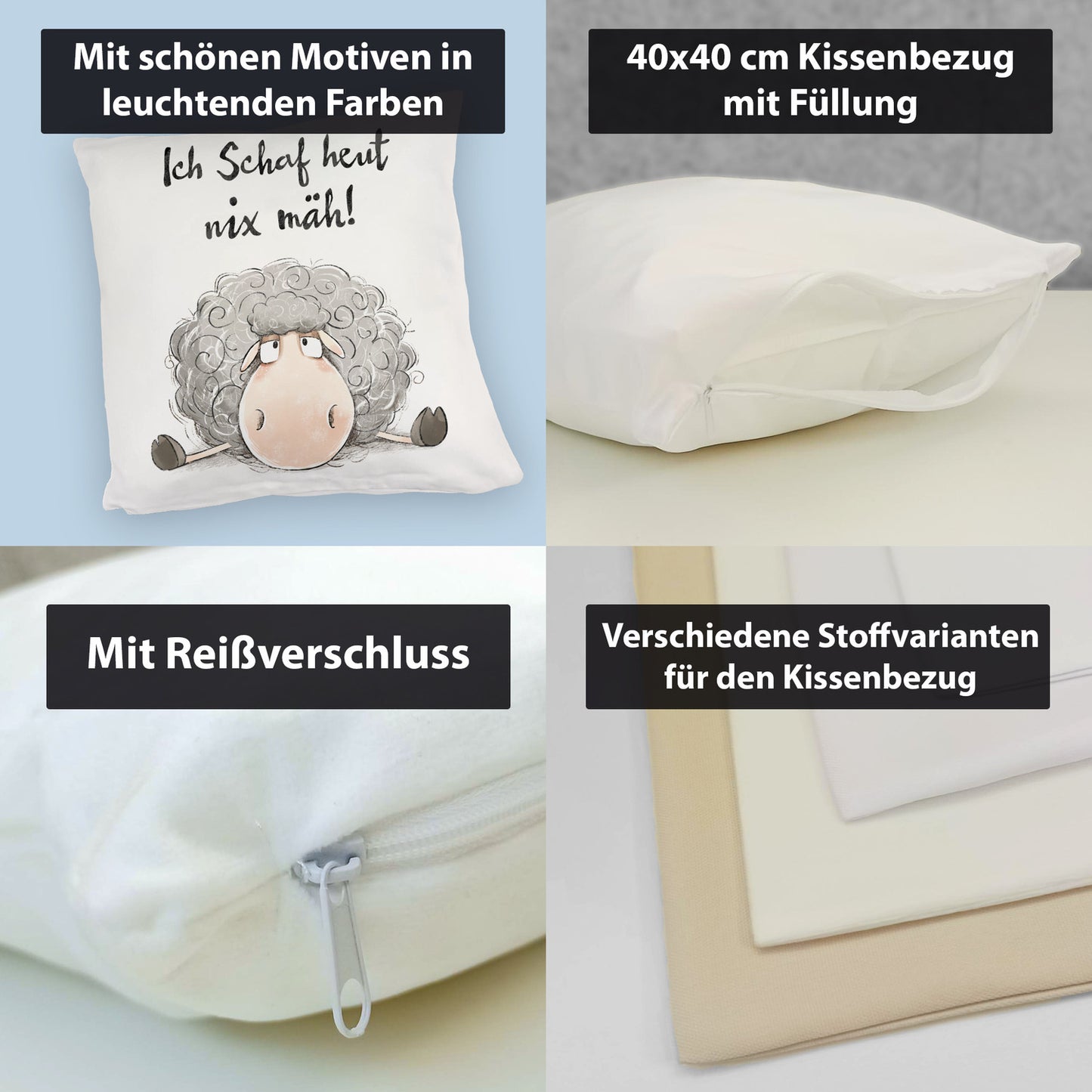 Schaf Kuschelkissen mit Spruch Ich Schaf heut nix mäh